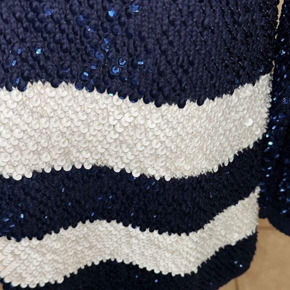 ADRIENNE VITTADINI Navy/White Sequin Striped Women's Long Sweater Size Large - Picture 3 of 10